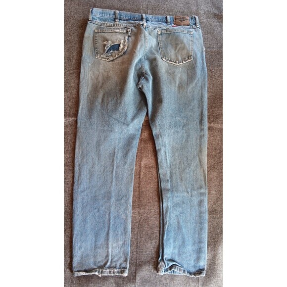 Pants 42 X 34 Wrangler Mens Thrashed Distressed Demin Jeans 5 Pocket - Picture 8 of 10